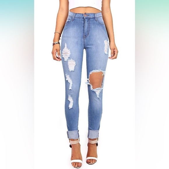 Vibrant High waisted distressed denim jeans size 5 M.I.U - Picture 1 of 11